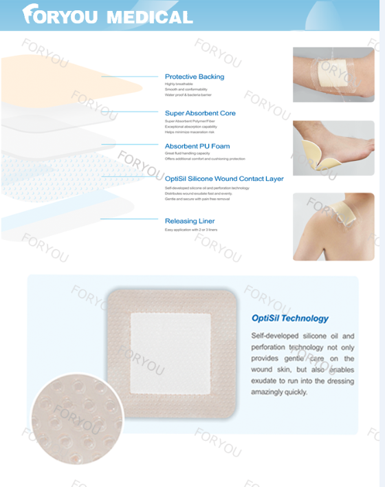 Foryou Meidcal Chronic Wound Dressing Wound Care Silicone Foam Dressing