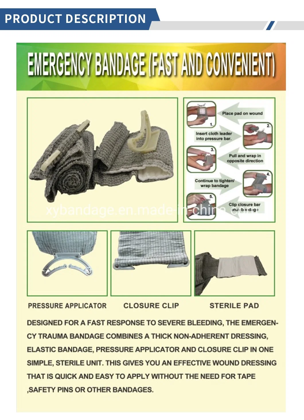 Latex Free Ethylene Oxide Sterilization Easy to Fix Emergency First Aid Medical Bandage